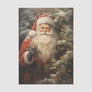 Papel De Seda Papai Noel acariciando uma árvore de Natal com fol