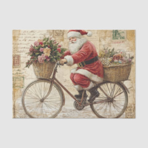 Papel De Seda Papai Noel andando de bicicleta com cestas de flor
