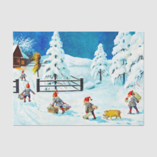 Papel De Seda Papai Noel Azul Jenny Nyström Vintage Natal Sueco
