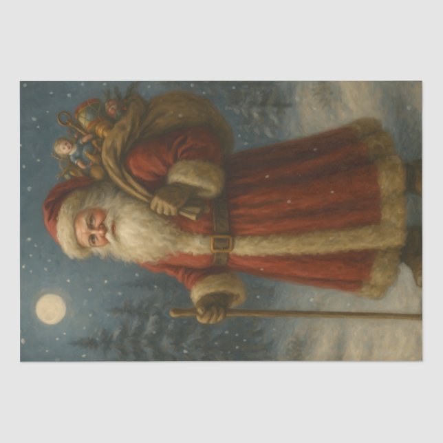Papel De Seda Papai Noel Caminhando Com Brinquedos Decoupage de  (Frente )