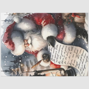 Papel De Seda Papai Noel checando sua lista em aquarela