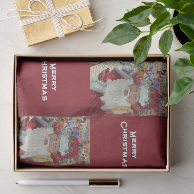 Papel De Seda Papai Noel Clássico - Verificando com Carinho um F (Presente)