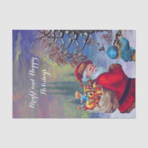 PAPEL DE SEDA PAPAI NOEL COM A CRIANÇA NA NEVE DO INVERNO