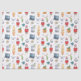 Papel De Seda Papai Noel com computador e prancha de surfe no Na