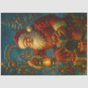 Papel De Seda Papai Noel com Lanterna e Presentes Decoupage de N