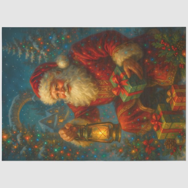 Papel De Seda Papai Noel com Lanterna e Presentes Decoupage de N (Frente )
