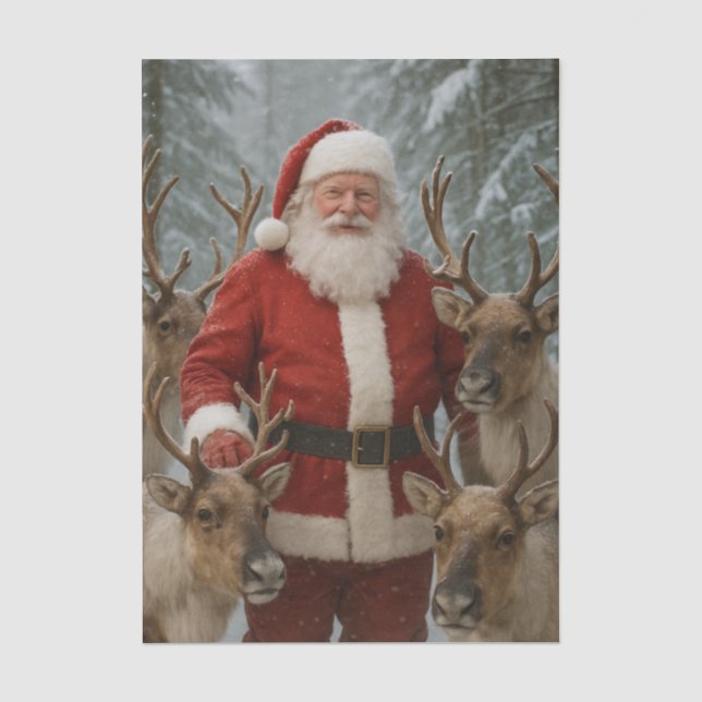 Papel De Seda Papai Noel com renas no natal de neve (Frente )
