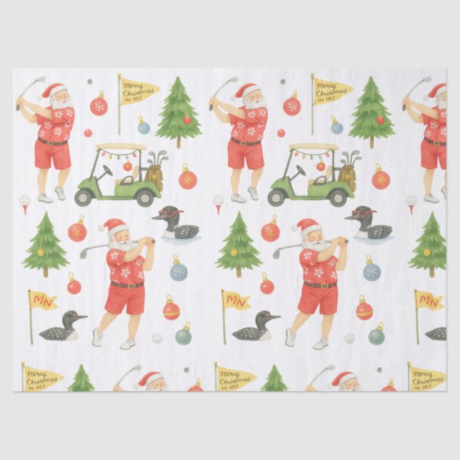 Papel De Seda Papai Noel de Natal de Golfe Jogando Golfe em Minn (Frente )