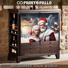 Papel De Seda Papai Noel e a Sra. Claus em uma paisagem de neve 