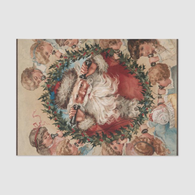 Papel De Seda Papai Noel em Telefones Cercados por Crianças (Frente )