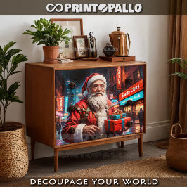 Papel De Seda Papai Noel em uma cidade moderna trazendo presente