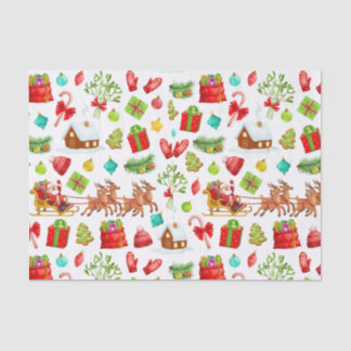 Papel De Seda Papai Noel Festivo no Trenó e Presentes