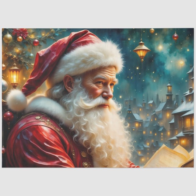 Papel De Seda Papai Noel Lendo sob a Luz da Lanterna |  (Frente )