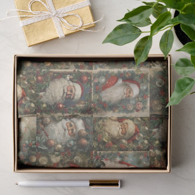 Papel De Seda Papai Noel Retro & Colagem de Natal Vitoriano (Presente)