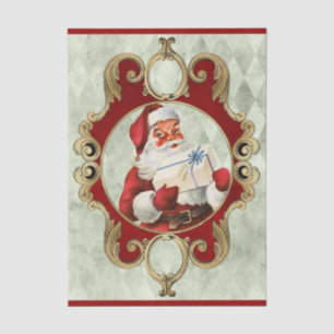 Papel De Seda Papai Noel segurando um presente em uma moldura an