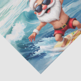 Papel De Seda Papai Noel surfando está numa grande onda no Havaí