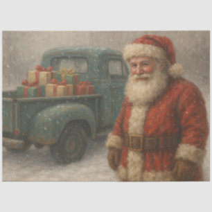Papel De Seda Papai Noel Vintage com Decoupage de Caminhão de Na