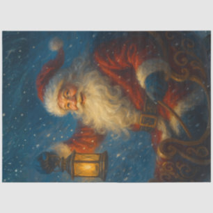 Papel De Seda Papai Noel Vintage Iluminado por Lanterna em uma N