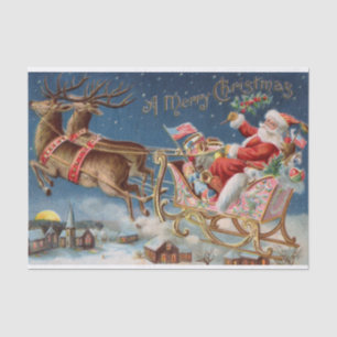 Papel De Seda Papai Noel voando sobre uma cidade cor-de-rosa Dou