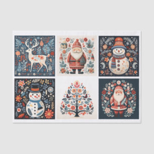 Papel De Seda Papais Noéis, Bonecos de Neve, Cervos e Árvores no