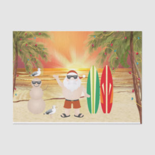 Papel De Seda Papais noeis bonitos e surfboards Praia no Natal