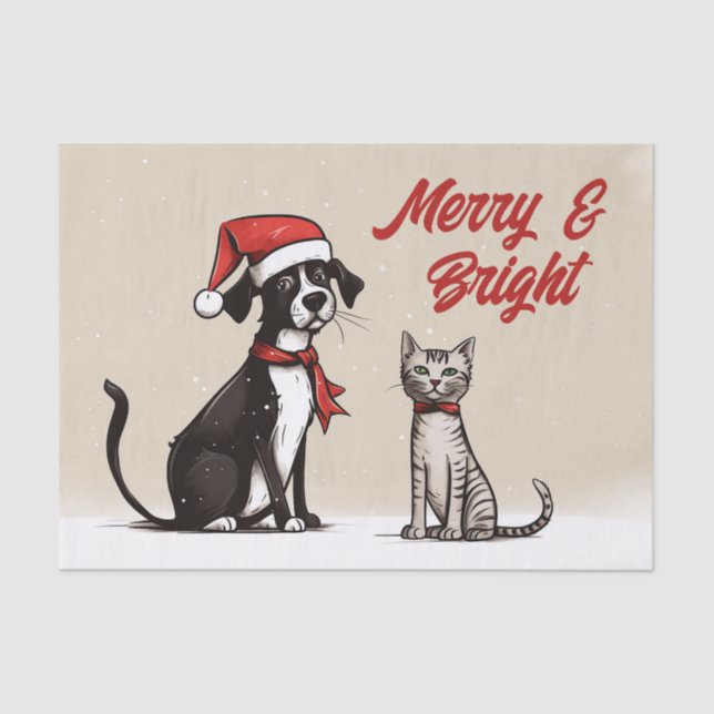 Papel De Seda Papais noeis Cachorros e Felizes de Gato e Natal B (Frente )