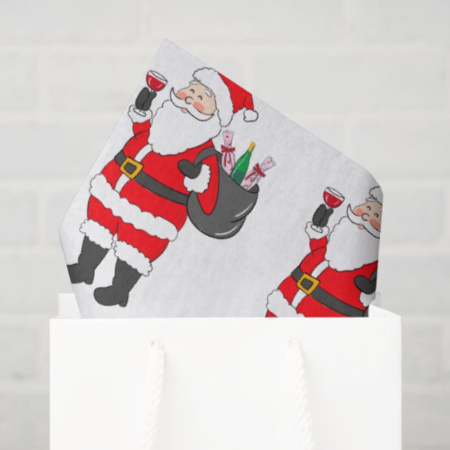 Papel De Seda Papais noeis Com Vidro Vermelho E Vinho Saco Natal (Sacola de presentes)