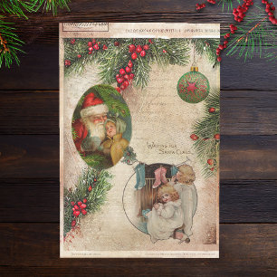 Papel De Seda Papais noeis, Crianças, Pine e Holly