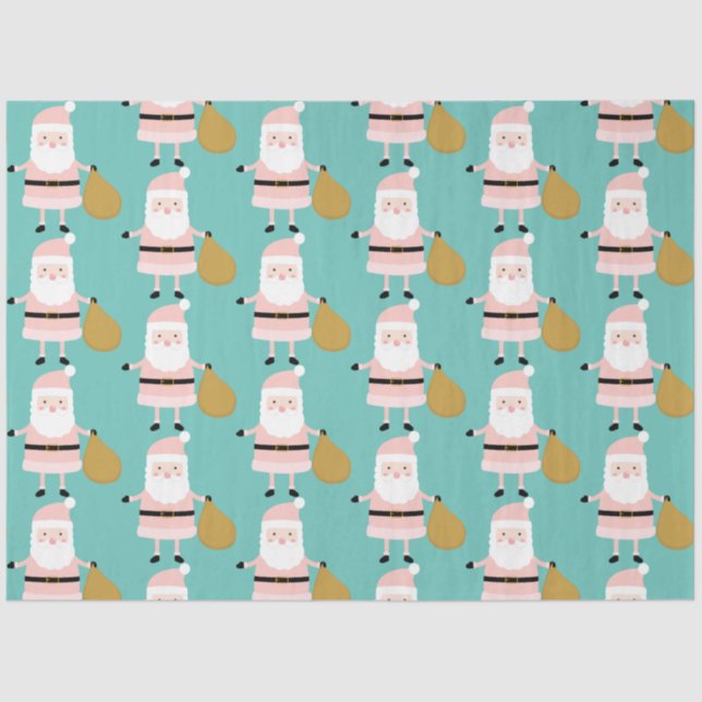 Papel De Seda Papais noeis de Natal Rosa, Bonitos, Chá de Padrão (Frente )