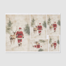 Papel De Seda Papais noeis de neve e Reindeer