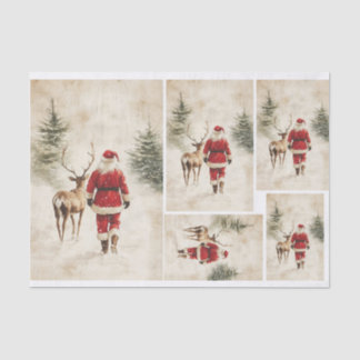 Papel De Seda Papais noeis de neve e Reindeer