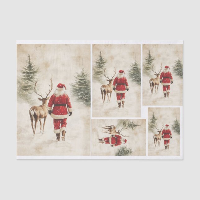 Papel De Seda Papais noeis de neve e Reindeer (Frente )