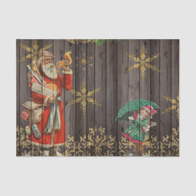 Papel De Seda Papais noeis Decoupage do Efeito da Madeira de Nat (Frente )