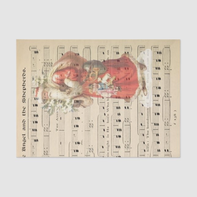 Papel De Seda Papais noeis desbotados Folha de Música de Natal (Frente )