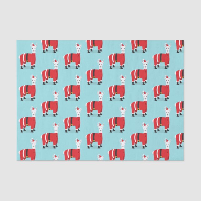 Papel De Seda Papais noeis Llama Azul Vermelho Natal (Frente )