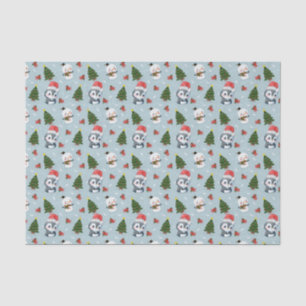 Papel De Seda Papais noeis Pinguins Feliz Padrão de Árvore de Na