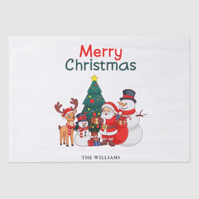 Papel De Seda Papais noeis Snowman E Reindeer Feliz Natal Festiv (Frente )