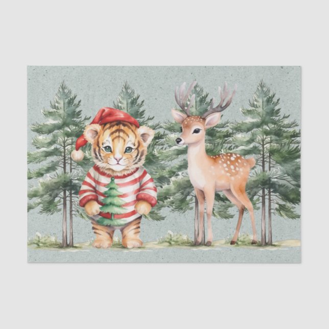 Papel De Seda Papais noeis Tiger e um Natal de cervo (Frente )