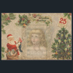 Papel De Seda Papais noeis Vintage, Angel, Holly & Music Collage<br><div class="desc">Linda e festiva colagem de Natal vitoriana apresentando a efemia tradicional, incluindo um anjo alado com música de Natal gravada em ornamentado, árvore de Natal, Banner de Saudações Feliz de Natal, Papai Noel alegre e árvore de Natal decorada sobre fundo molhado de sépias idosas. Adequado para projetos de dissociação e...</div>