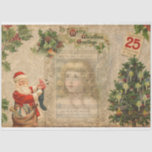 Papel De Seda Papais noeis Vintage, Angel, Holly & Music Collage<br><div class="desc">Linda e festiva colagem de Natal vitoriana apresentando a efemia tradicional, incluindo um anjo alado com música de Natal gravada em ornamentado, árvore de Natal, Banner de Saudações Feliz de Natal, Papai Noel alegre e árvore de Natal decorada sobre fundo molhado de sépias idosas. Adequado para projetos de dissociação e...</div>