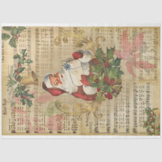 Papel De Seda Papais noeis Vintage Música Poinsettia Natal Decou