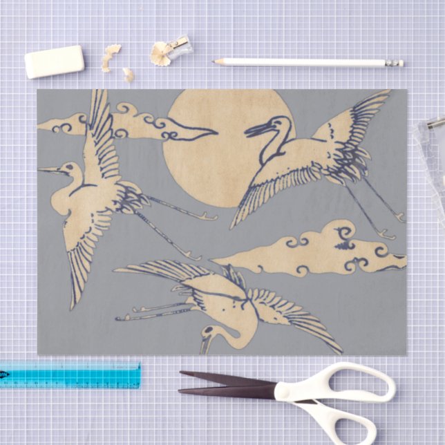 PAPEL DE SEDA PAPEIS DE SEDA GROUS E NUVENS JAPONESES (Arte )