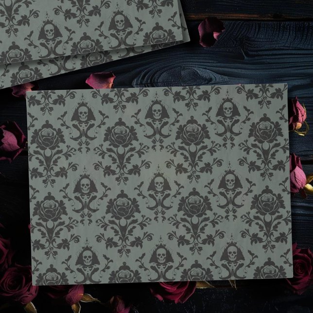 Papel De Seda Papel-chave branco vitoriano gótico e Rosa Damasco (Gothic Victorian Skull & Rose Damask Tissue Paper just for you)