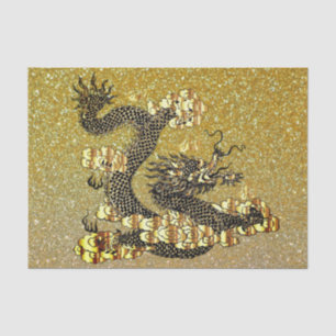 Papel De Seda Papel-chave do Dragão Chinês Dourado e Negro