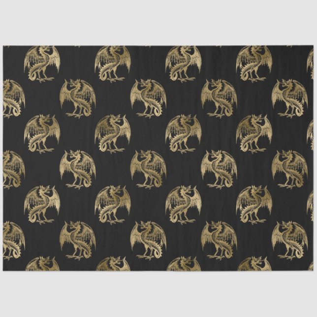Papel De Seda Papel-chave Elegante Black Dourado Dragon (Frente )