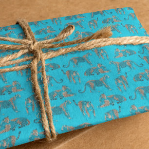 Papel De Seda Papel-Padrão Azul-Tecido Selvagem-Leopardo