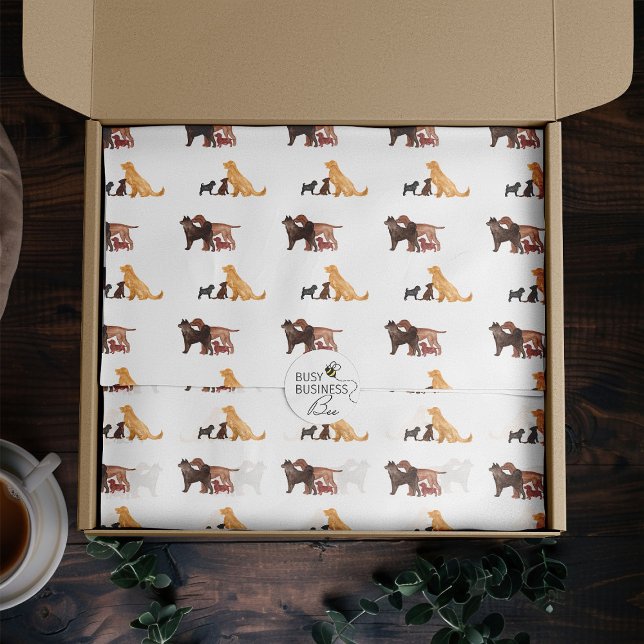 Papel De Seda Papel-Padrão de Cachorro Aquoso (Logo branded tissue paper by Busy Business Bee)