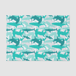 Papel De Seda Papel-Padrão de Camuflagem Branca e Teal de Tubarã