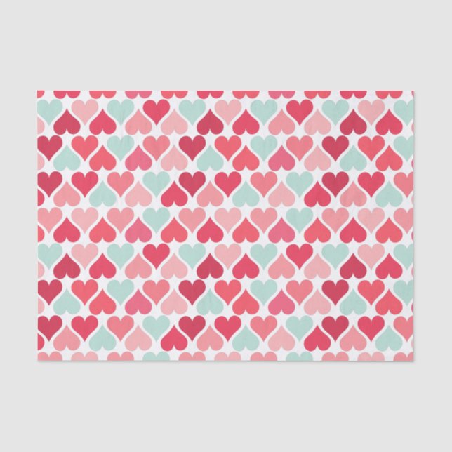 Papel De Seda Papel-padrão dos corações verdes cor-de-rosa e min (Frente )