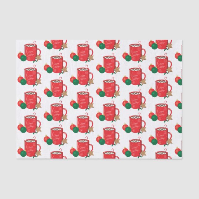 Papel De Seda Papel-Padrão Festivo para a Taça de Cacau Vermelho (Frente )